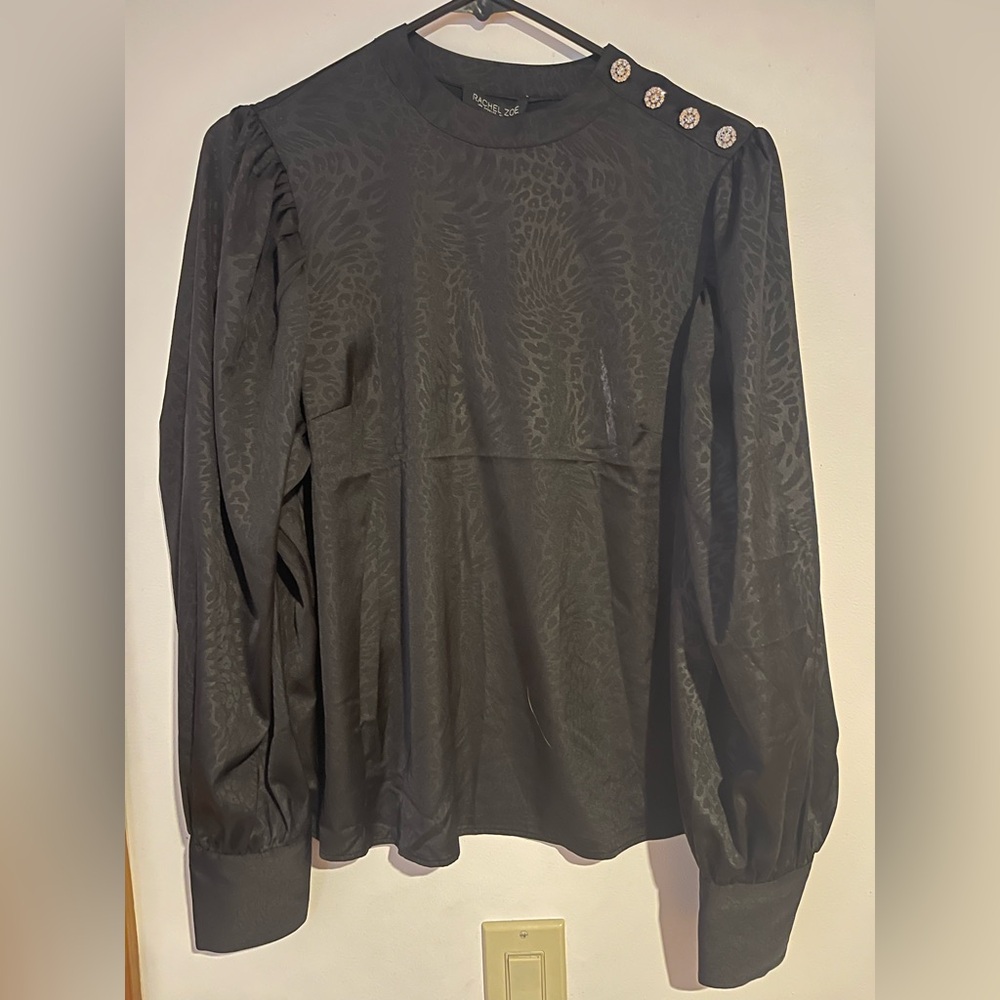 Rachel Zoe Black Blouse with Embellished Buttons